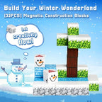 3 otters 32PCS Magnetic Blocks, STEM Toys for Kids Travel Magnetic Tiles with Storage Box for Kids Party Birthday Gift (Winter)