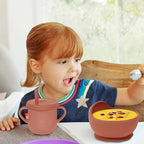 100% Silicone Baby Feeding Set,BPA Free Baby Dishes Set with Suction Bowl Divided Plate,Toddler Self Feeding Dish Set with Spoons Forks Sippy Cup and Bib, Baby Eating Utensils(Carrot)