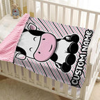 Personalized Baby Blankets for Girls, Custom Name Pink Cow Pattern Baby Blanket, Soft Minky Dot Blanket for Newborns and Toddlers, Ideal for Baby Showers Christmas Brithday Gifts