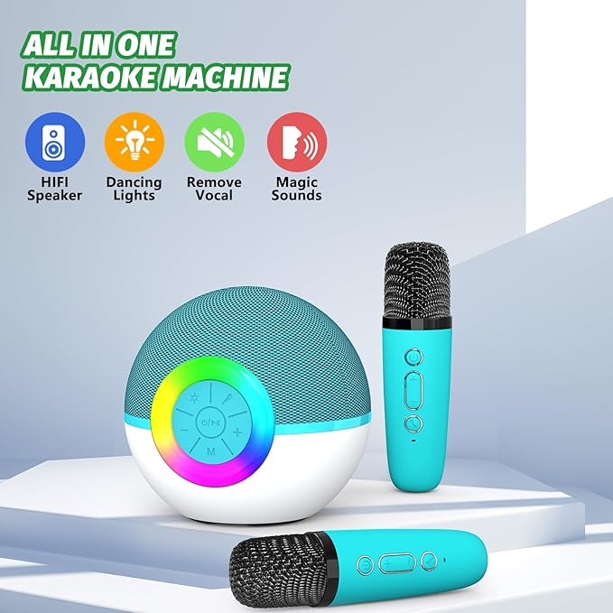 Mgaolo Mini Karaoke Machine for Kids Adults,Portable Bluetooth Speaker with 2 Wireless Microphones,Gift Toys with MP3 Player for Boys Girls 3-12 Year Old Birthday Family Home Party Present (Green)