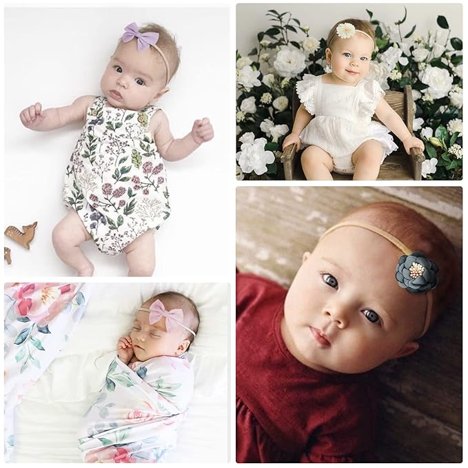 Baby Girl Headbands with Bows Soft Nylon Newborn Toddler Hairbands Handmade Baby Hair Accessories for Infant Girls Kids