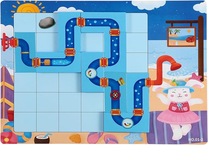 Logical Puzzle,Sequence Matching Game,with Game Cards（30 Scenes）,Classic Path Planning Game,STEM Educational Toys,Family Game,Logic Labyrinth Games for Adults and Kids(2 Puzzles).