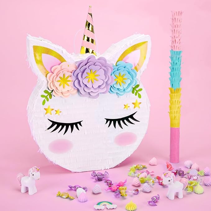 WERNNSAI Unicorn Piñata - Unicorn Party Supplies Piñata with Stick and Blindfold for Girls Kids Birthday Party Game Anniversary Classroom Activities Unicorn Them Party Decorations(15.7'' x 12.2'')