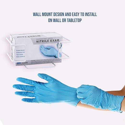 Disposable Glove and Facial Tissue Wire Rack, Dispenser, Wall Mount Design with Mounting Accessories Included, White Durable Metal Organizer Glove Holder for Home, Lab, Office and Food Service