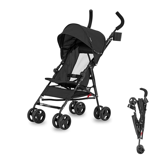 Dream On Me Rover Convenience Baby Stroller in Black, Lightweight & Compact Umbrella Stroller, Easy one-Hand fold Travel Stroller, Lockable Rear Wheels, Removable & Adjustable Canopy