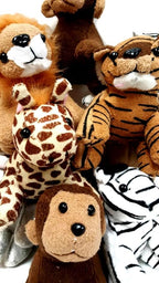 Suede Jungle/Zoo Animals, Assorted Suede Plush Jungle Animals (12 Piece Set)