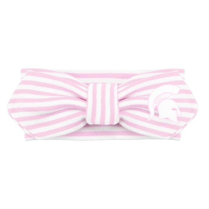 Creative Knitwear Michigan State Spartans Infant Girls Pink/White Striped Hair Knot Headband Embroidered Logo - Size Newborn - 4T