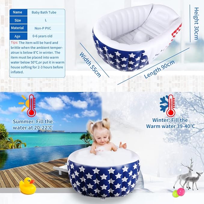 | Inflatable Baby Bathtub,Newborn Bathtub Seat for Infant,Non-Slip Baby Pool for Sitting up,Foldable Toddler Tub Shower,Portable Travel Bath for Kids 0-6 Year