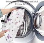 Little Grape Land Nursing Pillow, Soft 100% Cotton Breastfeeding Pillow with Breathable Muslin Removable Cover, Purple Butterfly Breast Feeding Pillows for Babies 0-12 Months with Protective Zipper