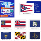 Menique U.S. States Flags Memory Matching Game – 100 Cards (50 Pairs) – Learn State Flags, Capitals & Abbreviations – Educational Card Game for Kids and Adults