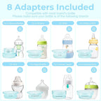 Portable Cordless Baby Bottle Warmer for Travel, Rechargeable with 8 Adapters & 1 Milk Powder Container, Safe Material, Fast Heating, Compatible with Major Brands,Blue