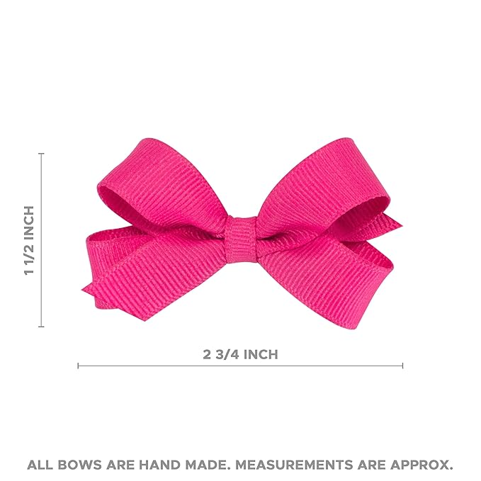 Wee Ones Girls' Plain Wrap Classic Grosgrain Hair Bows on a WeeStay No-Slip Hair Clip, Handmade, Tiny, Shocking Pink