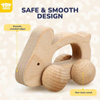 TOY Life Wooden Toys Cars, Montessori Toys for Babies 0-6-12 Months, Babies Bunny Rattle Cars for Toddlers 1-3, Wooden Baby Toys Gift 1 Year Old, Baby Boy Nursery Decor, Elephant & Rabbit Toy Car