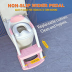 SKYROKU Potty Training Toilet, New Sector-Shape Stabilized Base two in one Toddler Toilet Seat with Splash Guard, Anti Slip Pad, and Step Stool Pink