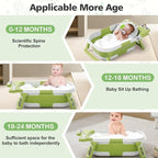 Collapsible Baby Bathtub for Newborn, Foldable Baby Bath Tub with Thermometer & Soft Floating Cushion & Drain Hole, Portable Travel Infant Bath Tubs for Newborns to Toddler 0-36 Months Girl, Green