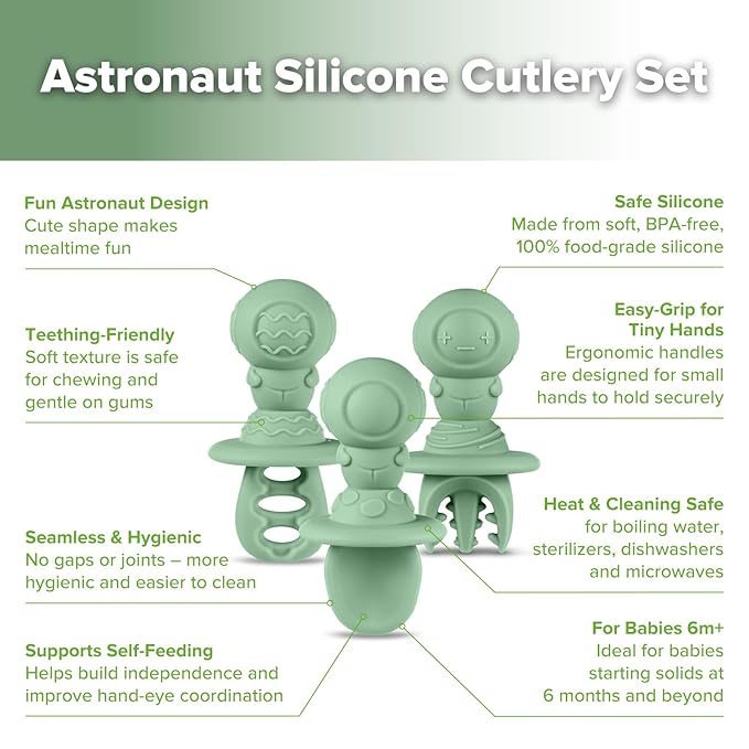 Haakaa Silicone Baby Spoons Self Feeding 6 Months – Baby Utensils with Anti-Choke Astronaut Handle, Easy-Grip, Gum-Friendly, Durable & Safe – Baby Spoons for BLW & First Stage Feeding