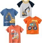 Boys' 4-Pack Excavator Short Sleeve Crewneck T-Shirts Top Tee Size 2-7 Years Toddler Boys' Value Pack Cotton T-Shirt