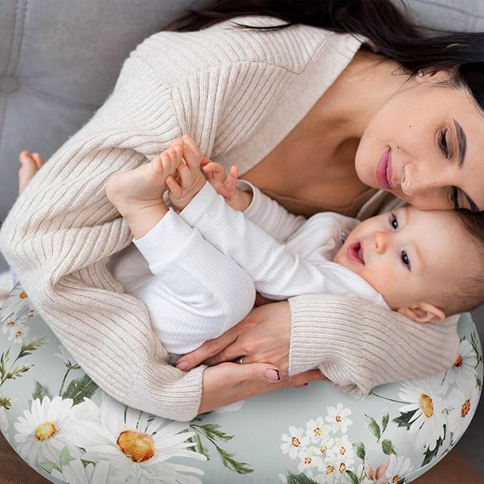 Pea Pod Nursing Pillow Cover Breastfeeding Pillow Slipcover for Moms Soft Breathable Organic Knit Fabric Newborn Infant Feeding Pillow Covers for Baby Girl Boy, Daisy