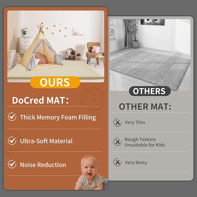 Baby Play Mat for Floor - 1.4" Thick Memory Foam Rug, 80"x70" Playpen Tummy Time Mat, Soft Velvet Nursery Rug, Large Padded Crawling Mat, Cushioned Pads for Playroom Toddlers, Infants, Yoga, Tatami