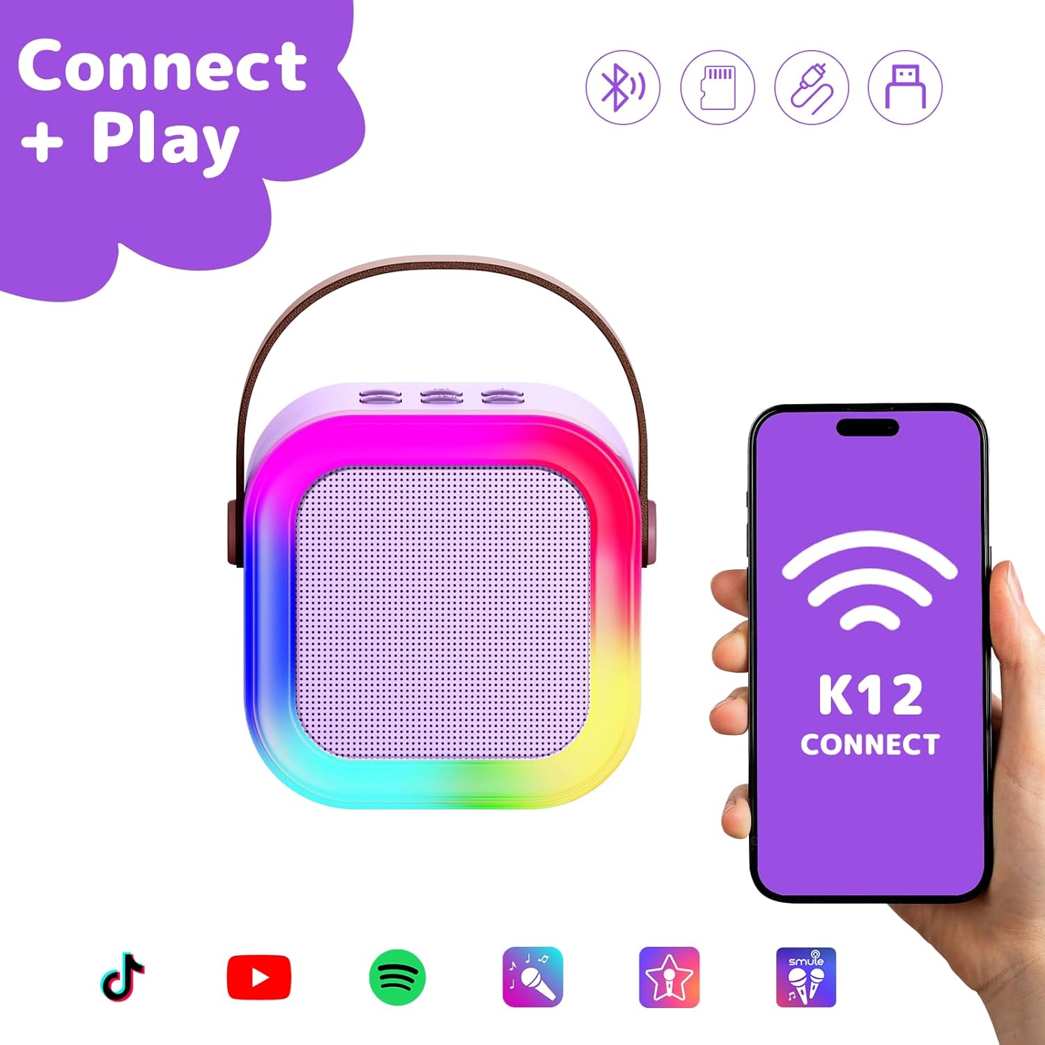 Fede Karaoke Machine for Kids Adults, Mini Karaoke Machine with 2 Wireless Microphones, Portable Bluetooth Speaker with Voice Changing Effects & LED Lights, Best Gifts Toys for Girls and Boys