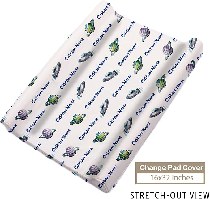 Personalized Baby Crib Bedding Set – Astronaut Rocket Pattern Nursery Bedding Sets 3 Piece with Custom Name Blanket, Fitted Crib Sheet & Changing Pad Cover – Ideal Newborn Gift for Boys