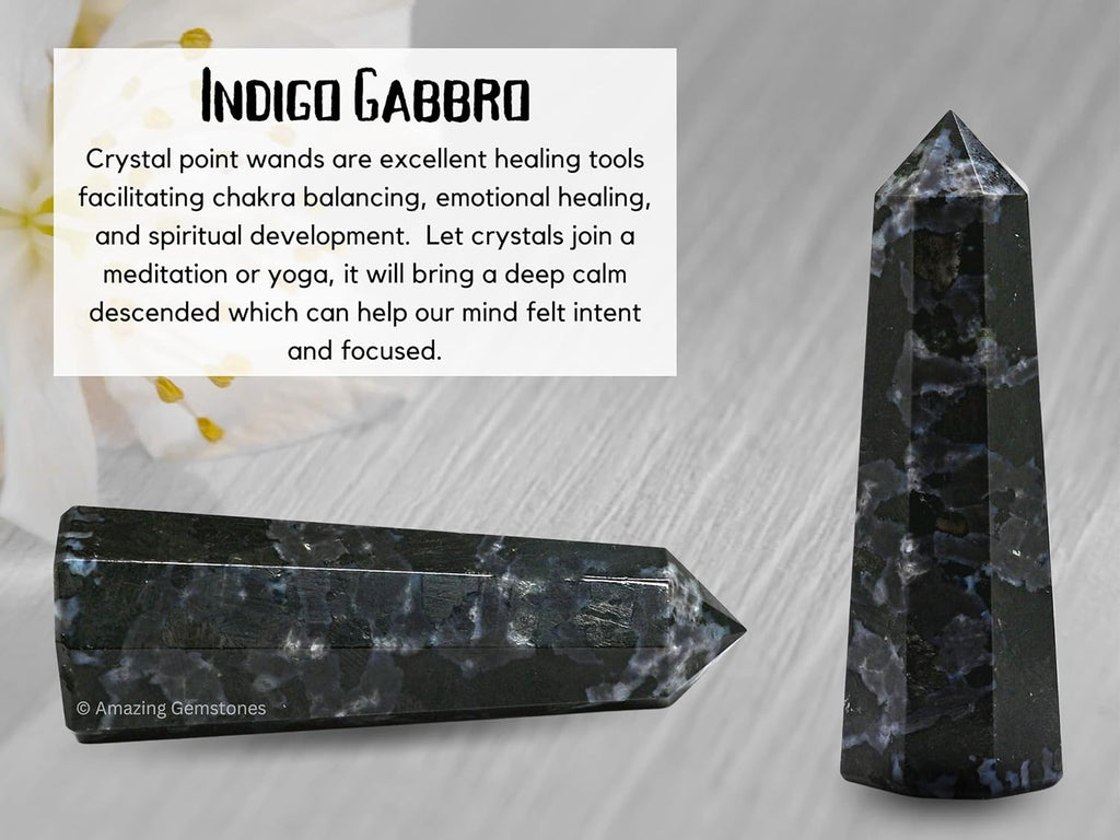 Amazing Gemstone Indigo Gabbro Crystal Towers - Natural Healing Crystal Point Obelisk for Reiki Healing and Crystal Grid (3 Inch)
