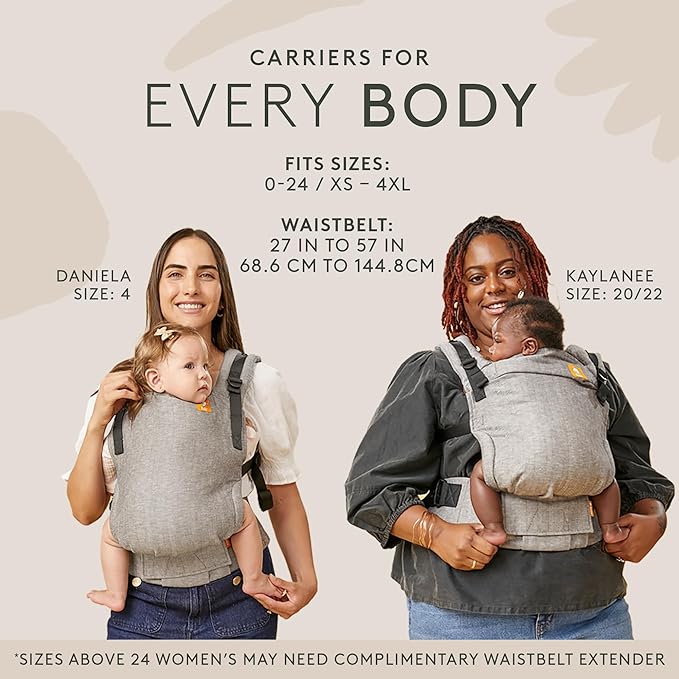Baby Tula Linen Panel Free-to-Grow Baby Carrier - Adjustable, Comfortable, Newborn to Toddler Carrier - Ergonomic Fit for 7lbs to 45lbs - Plant-Based Fabric - Back & Front Carry Options - Sand (Tan)