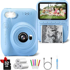 Kids Camera Instant Print, 3.0" HD 32MP Birthday Gifts for 3-12 Year Old Girls Boys, 1080P Digital Camera for Toddler Children, Portable Toy with 32GB SD Card-Blue