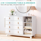 Baby Dresser with Changing Table Top, Nursery Dresser with 5 Drawers and Adjustable Shelves, Storage Organizer for Kids Bedroom, White