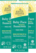 Earth Mama Baby Face Mineral Sunscreen Stick SPF 40 | Non-Nano Zinc, Natural Water Resistant Sun Cream for Babies, Kids & Adults 0.74-Ounce, 3-Pack
