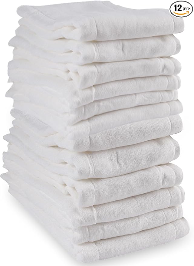 Prefold Cloth Diapers - Premium Cotton, Fasoar 3 Ply Environmental Friendly Baby Washable Diaper Covers for Babies to Toddlers Multi-Use (10-35 lbs) 12 Count