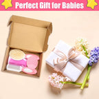 Baby Hair Brush and Comb Set, 4Pcs Baby Soft Bristles Brush Cradle Cap Brush Hair Comb for Newborns Toddlers Boys Girls (Pink)