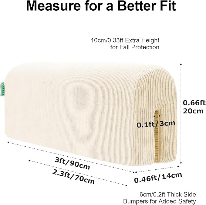 Bed Rail Bumpers Protector, Hospital Bed Rails Padding, Loft Beds and Bunk Beds Bumpers Protector, Premium Soft Memory Foam - Anti-Bump | Fall Prevention, Size 35.4 x 5.5 x 7.9 Inches, Beige