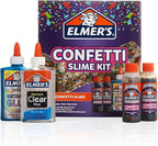 Elmer’s Confetti Slime Kit, Slime Supplies Include Metallic Glue, Clear Glue, Confetti Magical Liquid Activator, 4 Count - Perfect for Parties, Gift, Kids Activity Time