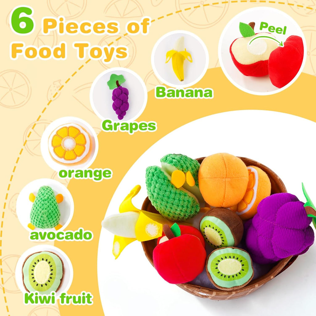 Play Food for Toddler 1-3, Plush Pretend Food Set with Sorting Fruit Basket, Baby Sensory Toys 6-12 Months, Montessori Learning Early Educational Toy for Infants, Gifts for 1 Year Old Boy Girl