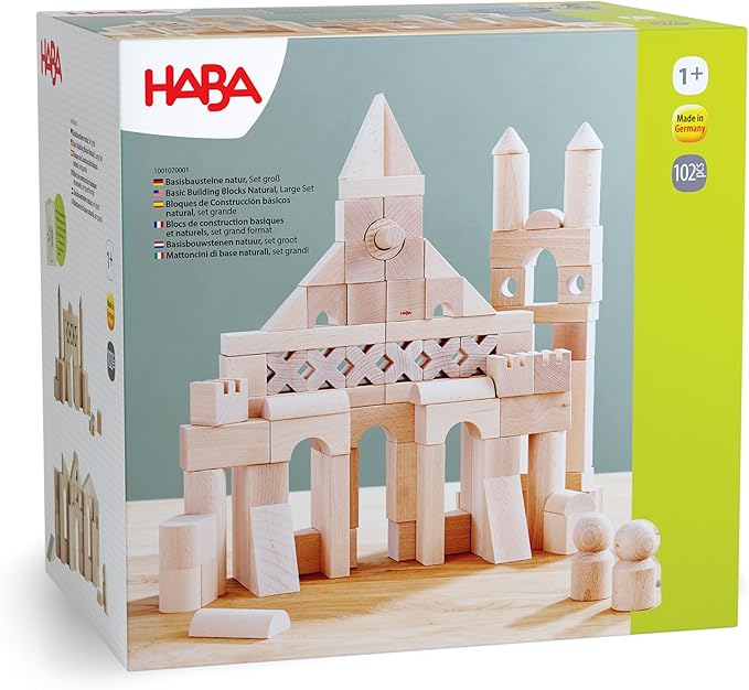 HABA Extra Large Wooden Building Blocks 102 Piece Set: Open-Ended Stacking Toys, Toddler Blocks, and Wooden Toys Made in Germany