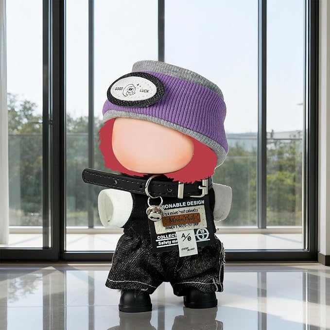 Labu-Clothes-bu Designer for 17cm Doll Clothes and Accessories，5-Piece Stylish Outfit Set with Hat/T-Shirt/Jeans/Belt/Shoes