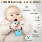 Teething Baby Toys 3-6 Months, Soft Silicone Remote Control Teethers Toys for Babies 6 to 12 Months, Teething Infant Chew Set for Newborn Boys Girls Baby Shower Gifts, Blue