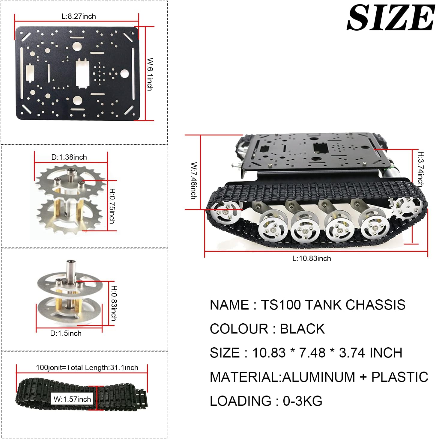 Professional Smart Shock Absorbing Robot Tank Car Chassis Kit with 2pcs DC Motors, Remote Control STEAM Robotic Platform Model for Obstacle Avoidance for Arduino Raspberry Pi DIY STM32 Microbit Python