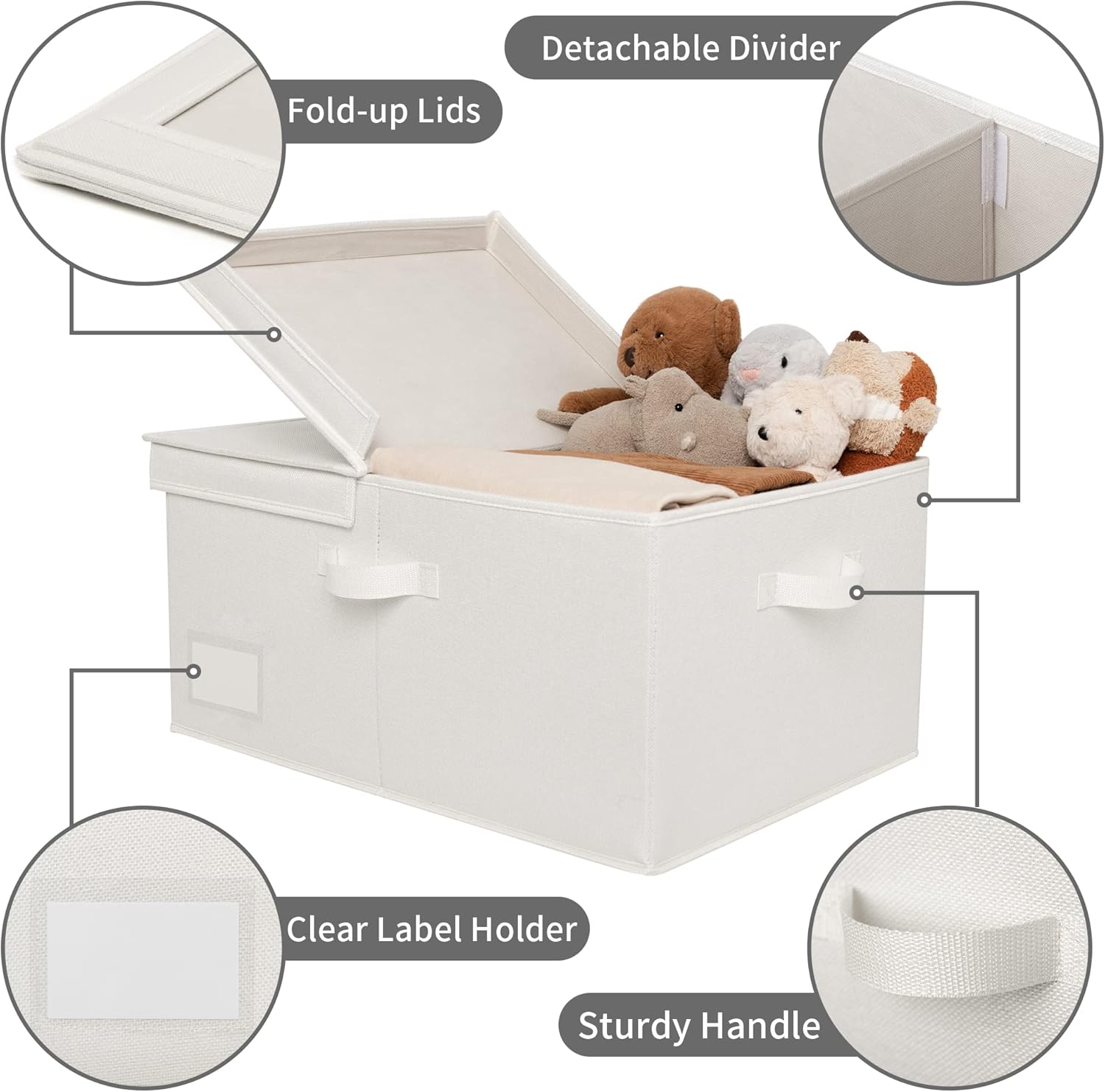 GRANNY SAYS Fabric Storage Bin with Lid, Decorative Storage Box for Shelves, Container Storage Basket Organizer, Closet Bins with Lids for Organizing, Jumbo, Ivory, 1-Pack