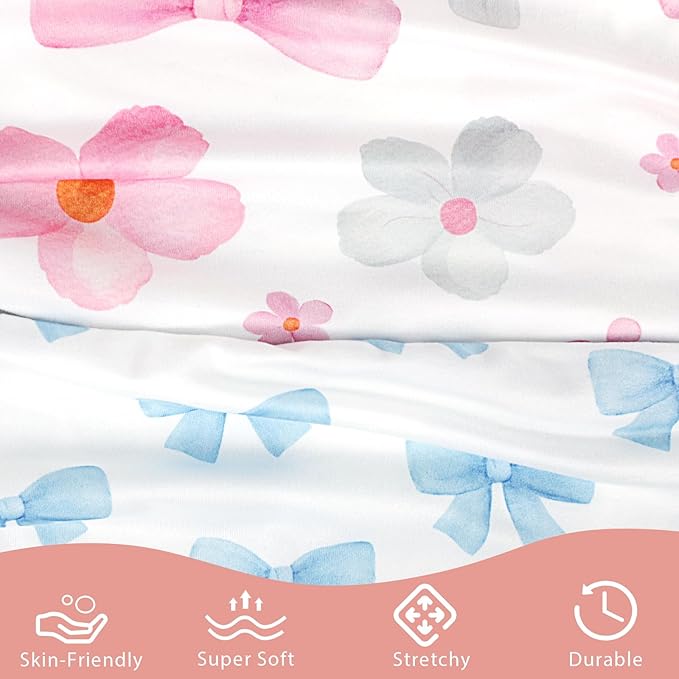 Hooyax Nursing Pillow Covers 2 Pack - Ultra Soft & Stretchable Breastfeeding Pillow Slipcovers, Adorable Cover for Infant Feeding Pillow, Perfect Fit for Most Standard Pillows (Bow Flower)