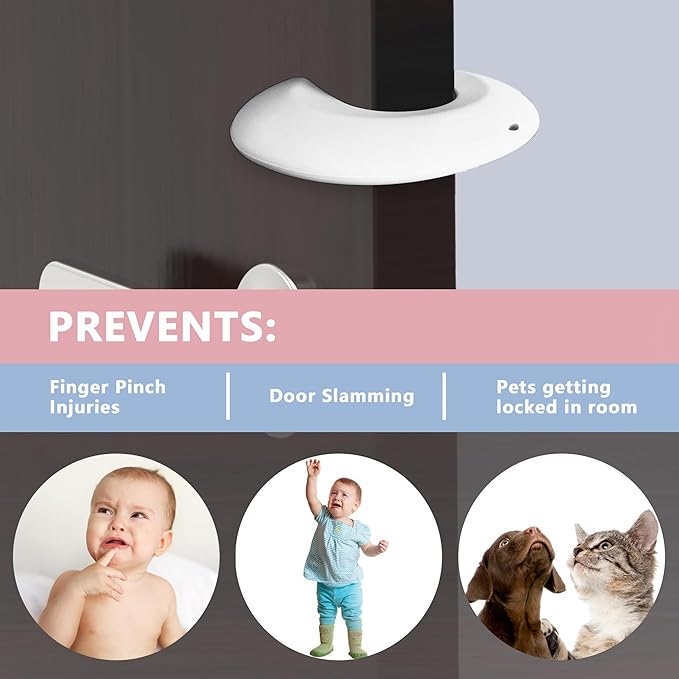 Door Pinch Guard and Door Slam Stopper, Durable Silicone Door Finger Pinch Guard, Prevents Finger Pinch Injuries, Slamming Doors, Door Safety for Kids, 2 Packs White Basic.