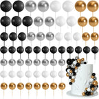 75 Pieces Cake Balls Topper Decorations Foam Cupcake Topper Mini Balloon Cake Topper Balls Cake Picks for Cake Deco Birthday Party Wedding（Black, Gold. Silver, White）