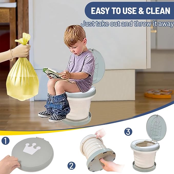 Travel Potty for Toddler, Portable and Foldable Toilet, Apply to Seat Emergency Toilet for Car, Camping, Outdoor, Indoor (grey, large)