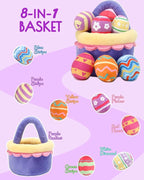 8 Piece Plush Stuffed Playset Toys with 7 Eggs, 1 Furry Bag, Soft Basket Set Sensory Toys for Girls Kids Ages 3+, Birthday Christmas Valentines Easter Party Favors Gifts