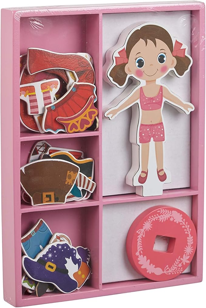 TOYSTER'S Magnetic Wooden Dress-Up Dolls Toy | Pretend Play Set Includes: 1 Wood Doll with 30 Assorted Costume Dress Ideas | Not Your Average Paper Doll | Great Gift Idea for Little Girls 3+