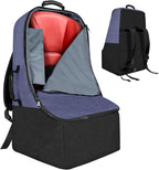 Padded Car Seat Travel Bag for Airplane, Heavy Duty Backpack for Air Travel, Water-Resistant Carrier with Shoulder Strap, Fits Most Car Seats (Blue+Black)