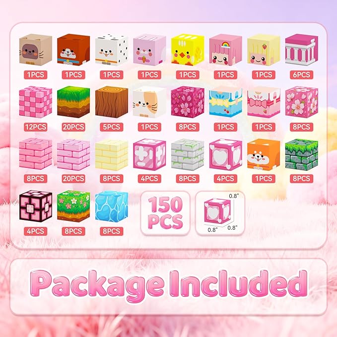 Magnetic Building Blocks, STEM Toys Educational Magnet Cubes for Kids Ages 4-12 (Pink Castle-150pcs)