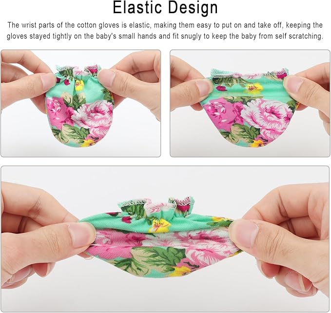 BQUBO Newborn Infant Toddler Mittens No Scratch Cotton Elastic Wrist Gloves Hypoallergenic for 0-6 Months Baby Boys Girls