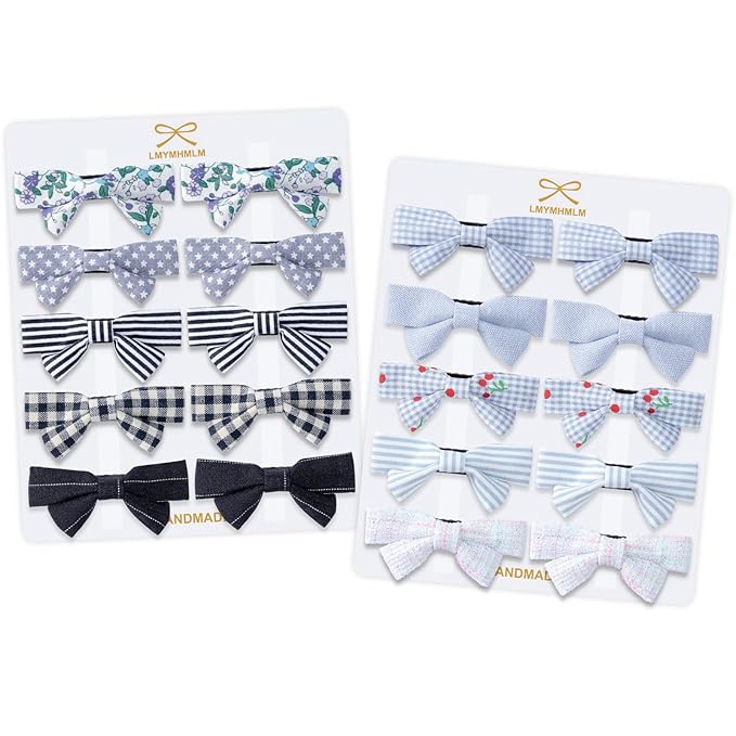 20pcs small blue & navy hair bows for girls.Cute baby hair bows,Non-slip alligator hair clips.Toddlers bow clips,Handmade hair accessories for little girls gift set.